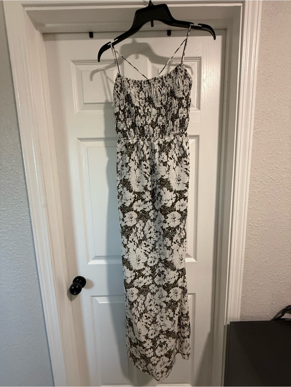 Vici Olive and White Floral Smocked Maxi Dress